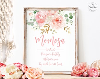 Baby Shower Momosa Bar Sign, Printable Baby Shower Mom-osa Bar Sign, Boho, Blush Pink Floral, Girl Baby Shower Decor, 8x10, MCP820