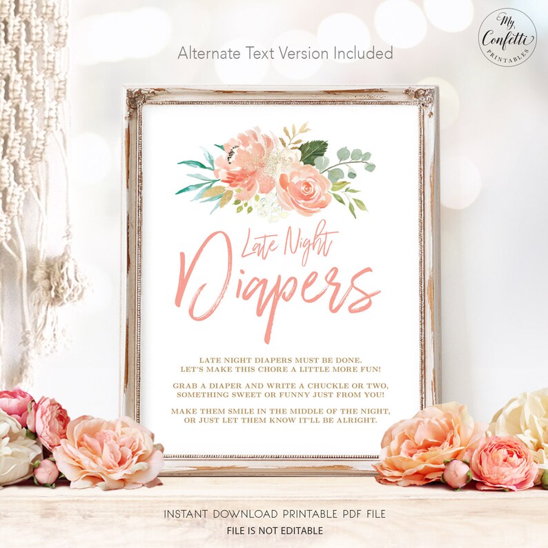 Baby Shower Game Sign Late Night Diapers Printable Baby Etsy