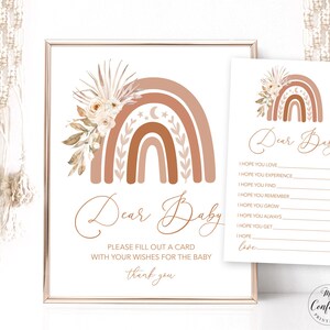 Dear Baby Game Sign & Cards, Printable Baby Shower Game, Wishes for Baby Game, Gender Neutral, Boho Rainbow, Fall, MCP90