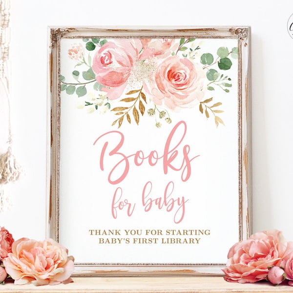 Books for Baby Sign, Printable Baby Shower Book for Baby Sign, Books for Babies, Baby's Library, Blush Pink Floral, Boho, Girl, MCP820