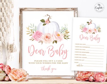 Dear Baby, Wishes for Baby Shower Game, Girl Baby Shower Party Games, White Pumpkin, Fall, Autumn, MCP826