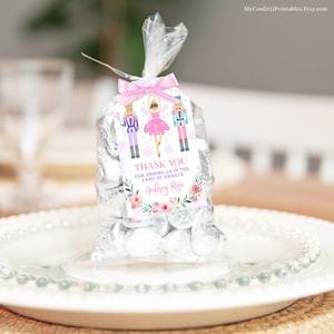 Editable Nutcracker Birthday Favor Tag Template, Sugar Plum Fairy, Land of Sweets, Winter, Christmas, Pink, Printable, 3.5x2, MCP113, CJB