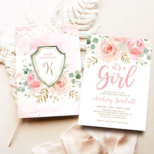 It's a Girl Baby Shower Invitation, EDITABLE Template, Printable Girl Baby Shower Invitation Card, Pink, Blush Pink Floral, MCP820, CJB