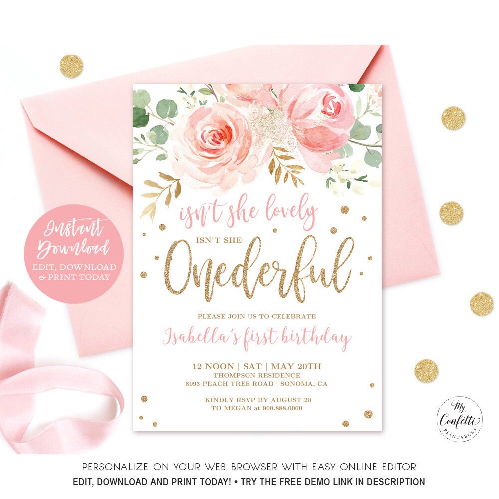 Details about   10 Personalised PHOTO Girls 1st First Birthday Party PHOTO Invitations 