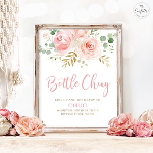 Bottle Chug Game, Printable Baby Shower Game Sign, Blush Pink Floral, Co-ed Baby Shower Games, Girl, Boho, MCP820