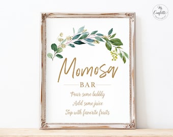 Baby Shower Momosa Bar Sign, Printable Baby Shower Mom-osa Bar Sign, Greenery, Neutral, Baby Shower Decor, MCP813, MCP814