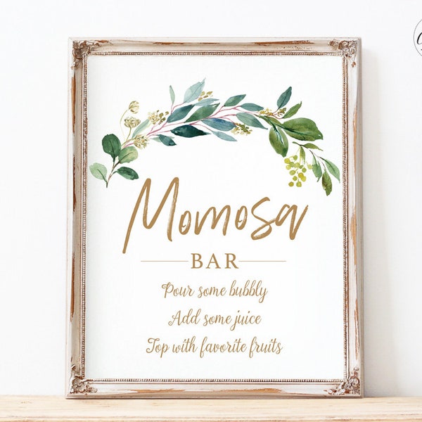 Baby Shower Momosa Bar Sign, Printable Baby Shower Mom-osa Bar Sign, Greenery, Neutral, Baby Shower Decor, MCP813, MCP814