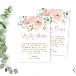 Blush Pink Floral Display Shower Card, Baby Shower Display Shower Insert Card, Gold, Girl, MCP820, CJB