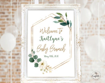Modern Greenery Baby Shower Welcome Sign Printable Large | Etsy