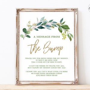 A Message From the Bump Sign, Greenery Baby Shower Sign, Message from the Bump, Neutral, Greenery, MCP813, MCP814