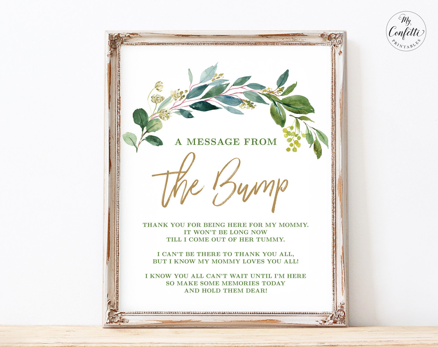 A Message From the Bump Sign, Greenery Baby Shower Sign, Message From ...