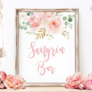 Sangria Bar Sign, Printable Baby Shower Sangria Bar Sign, Boho, Blush Pink Floral, Girl Baby Shower Decor, 8x10, MCP820