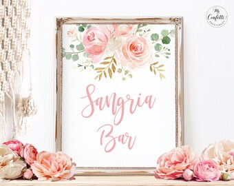 Sangria Bar Sign, Printable Baby Shower Sangria Bar Sign, Boho, Blush Pink Floral, Girl Baby Shower Decor, 8x10, MCP820