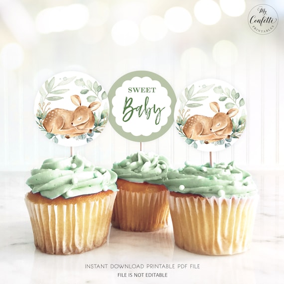 Baby Shower Cupcake Toppers, Printable Cupcake Toppers, Baby Deer