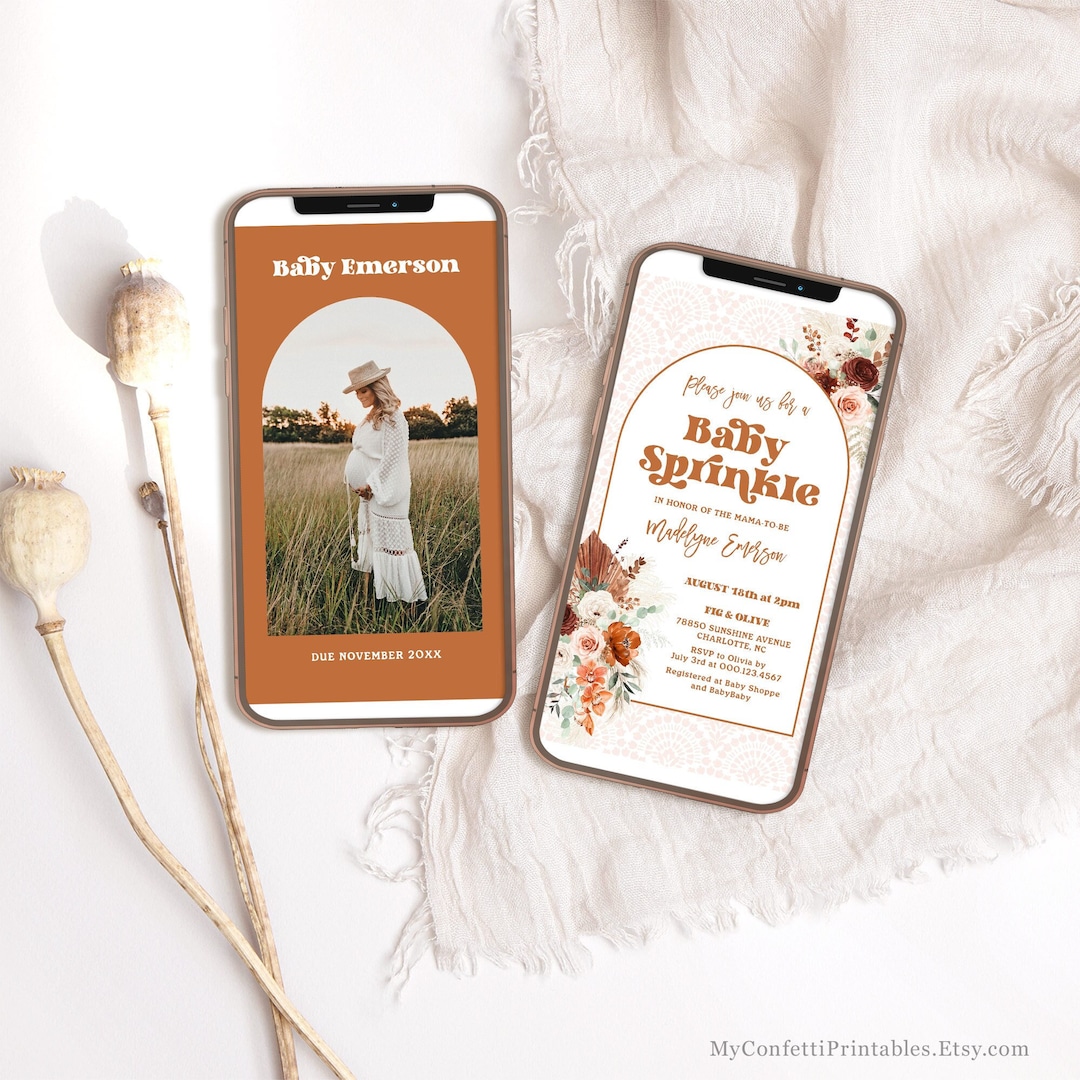 Editable Boho Floral Digital Baby Sprinkle Invitation Template ...