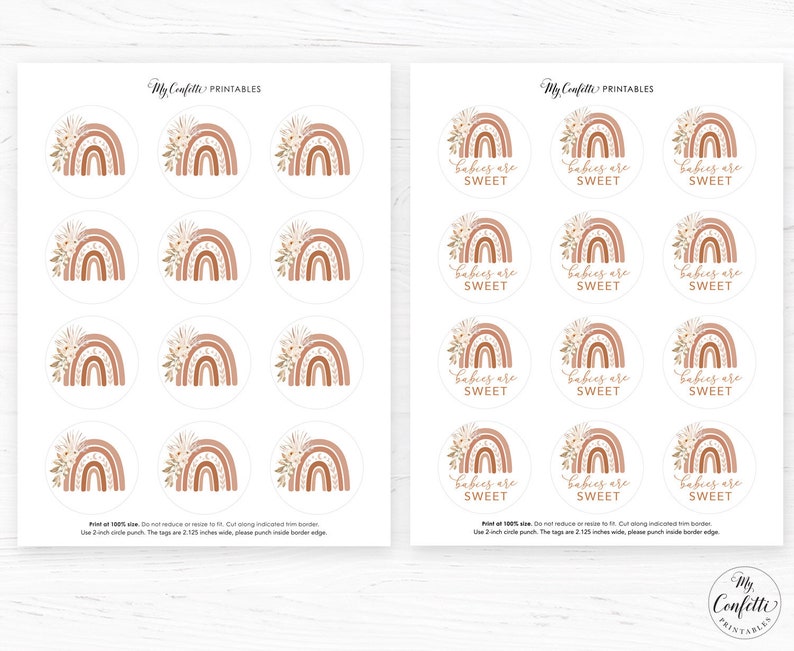 Boho Rainbow Baby Shower Cupcake Toppers Printable Cupcake Etsy