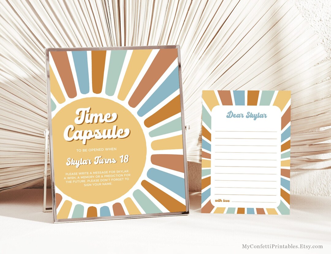 Time Capsule Sign and Message Cards, Editable Birthday Time Capsule ...