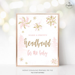 Make a Pretty Headband for the Baby Sign, Printable Make a Headband Sign, Baby Shower Activities, Girl, MCP842