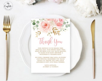 EDITABLE Thank You Note Card Template, Blush Pink Floral Printable, 4x6 and 3.5x5 Inch, MCP820, MCP821 MCP822, MCP823, MCP824, MCP830, CJB