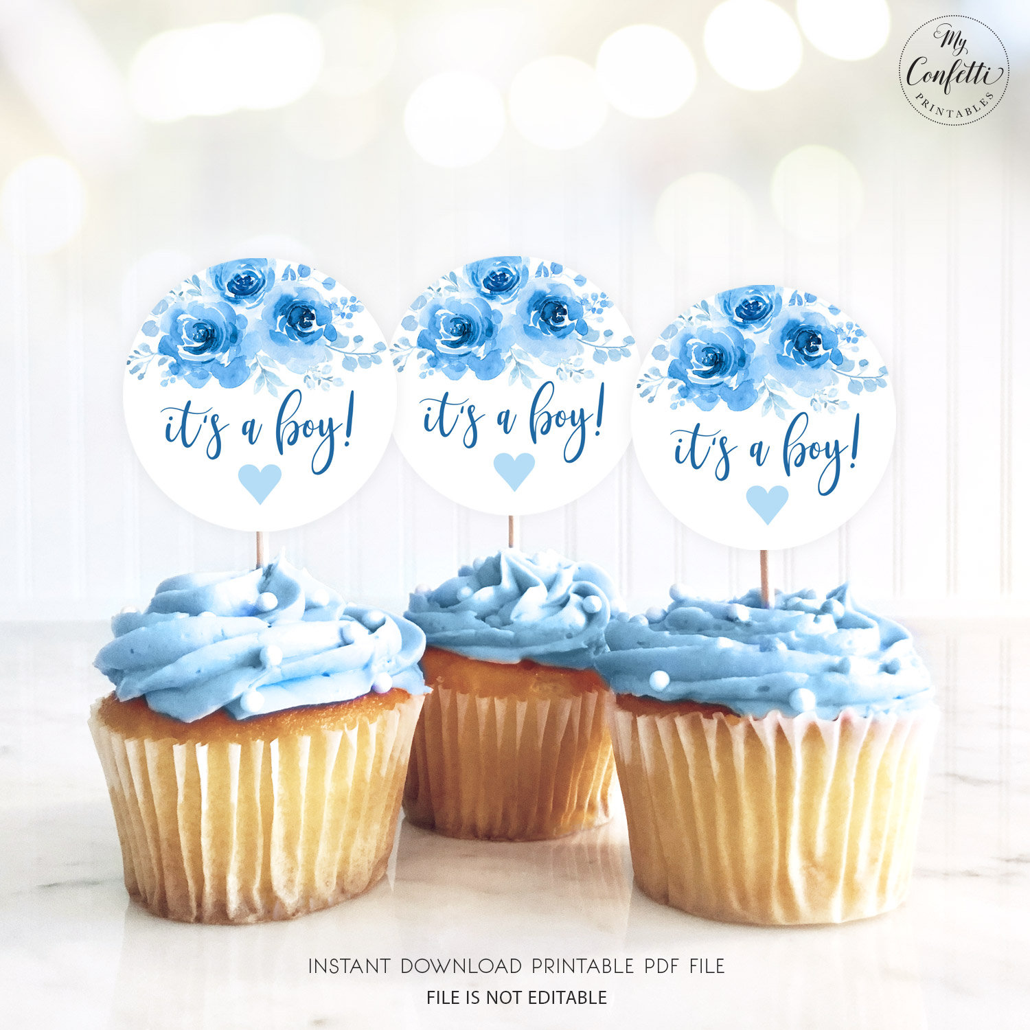 Baby Shower Cupcake Toppers, It's a Boy Printable Cupcake Toppers