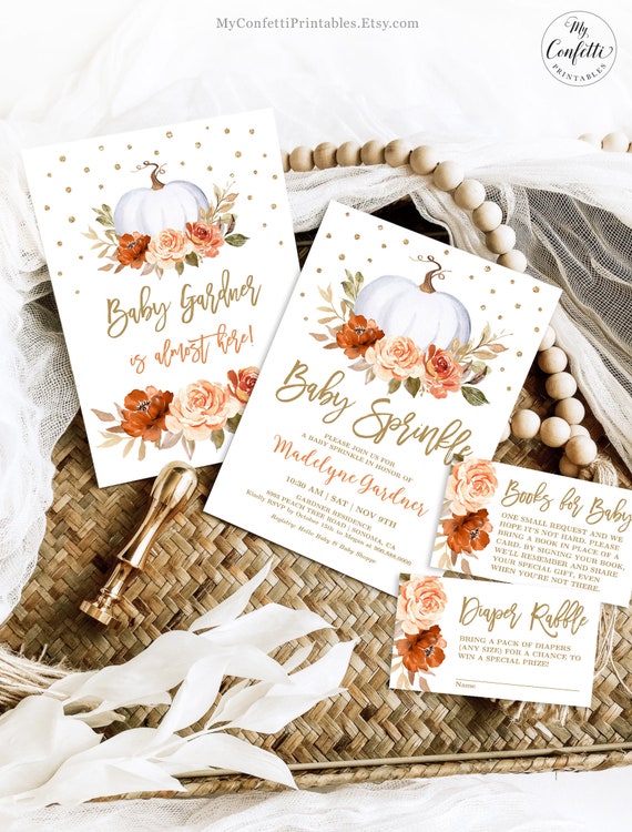 Fall Baby Sprinkle Invitation Bundle, Editable Pumpkin Baby Sprinkle Invitation Template, Printable, Autumn, Boy, Girl, Boho, MCP92, CJB