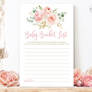 Baby Bucket List Baby Shower Game, Printable Game, Blush Pink Floral, Gold, Girl Baby Shower Party Games, MCP820 Bild 1