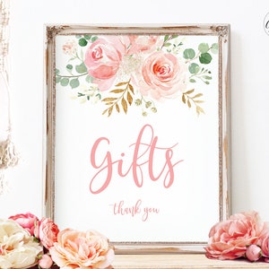 Baby Shower Gifts Sign, Printable Baby Shower Gifts Sign, Blush Pink Floral, Girl Baby Shower, 8x10, MCP820, MCP821, MCP822, MCP823, MCP824