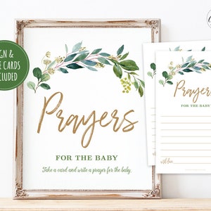 Prayers for Baby Sign and Note Cards, Printable Baby Shower Prayers for the Baby, Modern Greenery, Neutral Boy or Girl, MCP825, MCP831