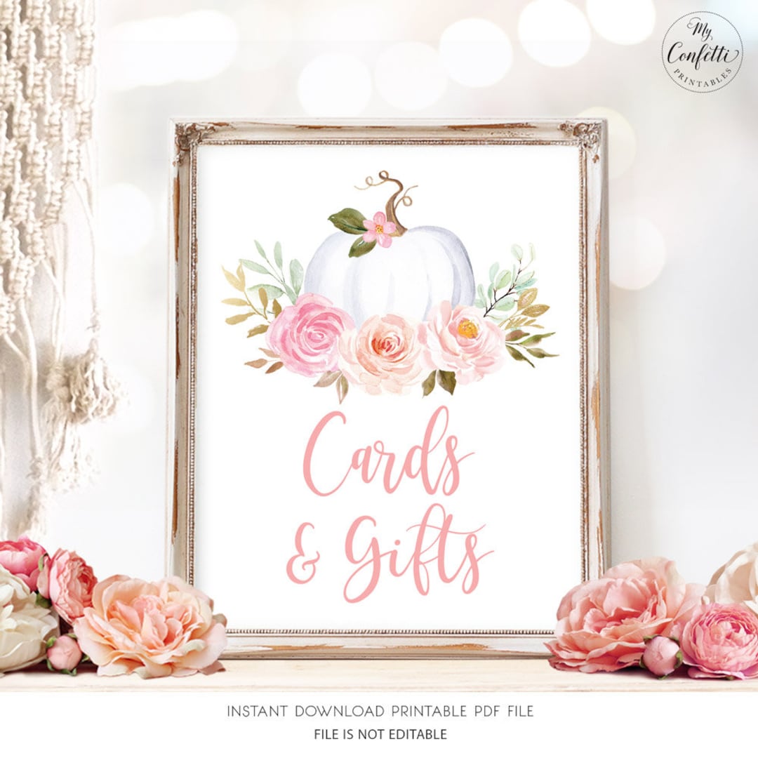 Cards &amp; Gifts Sign, Printable Baby Shower Cards and Gifts Sign, Girl ...