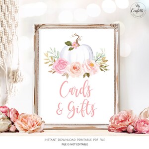 Cards & Gifts Sign, Printable Baby Shower Cards and Gifts Sign, Girl Baby Shower, Pumpkin, Fall, 8x10, MCP826, MCP827
