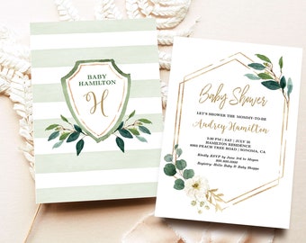 Greenery Baby Shower Invitation Gender Neutral, EDITABLE Invitation, Printable Baby Shower Template, Girl or Boy, MCP813, MCP814, CJB