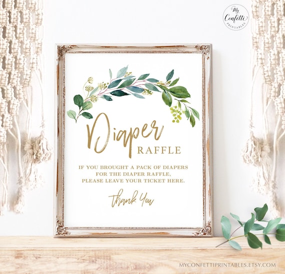 Greenery Baby Shower Diaper Raffle Sign Printable Baby Shower Etsy