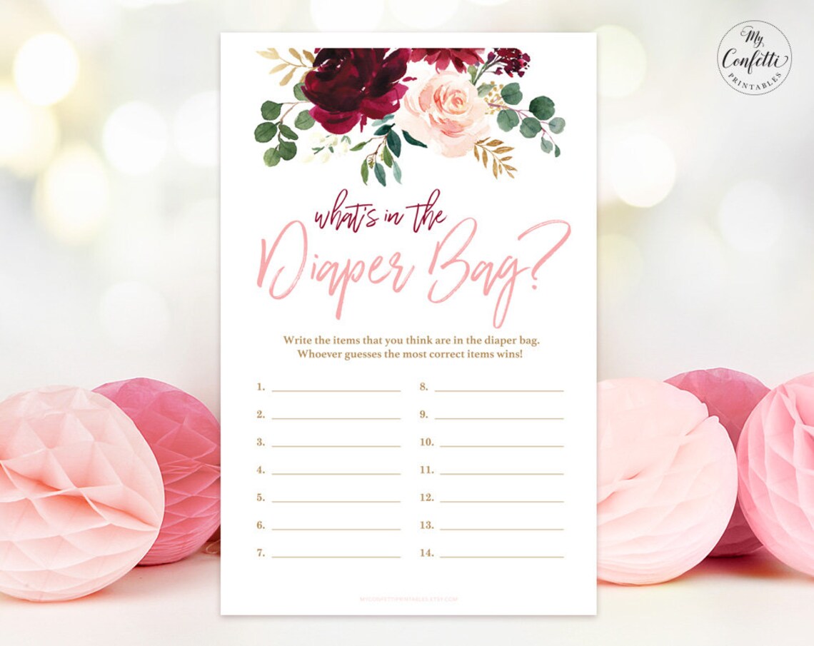 Printable What's in the Diaper Bag Game Baby Shower Game Etsy