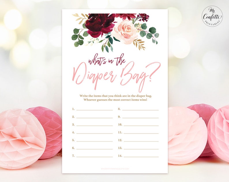 Printable What's in the Diaper Bag Game Baby Shower Game Etsy