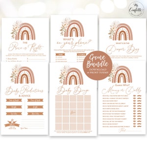 Printable Baby Shower Game Bundle, Six Games Included, Boho Rainbow Baby Shower Game Bundle, Gender Neutral, Boy, Girl, Fall, Boho, MCP90