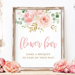 Flower Bar Sign, Printable Flower Bar Sign, Baby Shower, Blush Pink Floral, Boho, MCP820