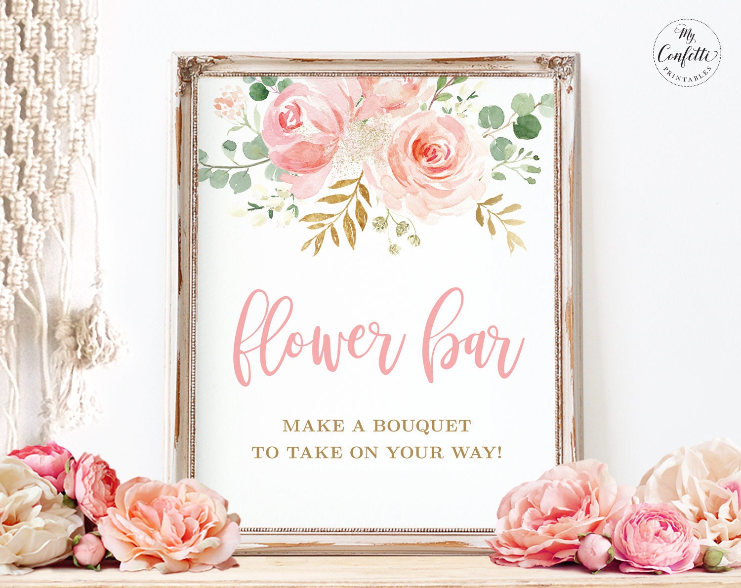 Flower Bar Sign, Printable Flower Bar Sign, Baby Shower, Blush Pink Floral, Boho, MCP820 - Etsy for Flower Bar Sign Printable Free Pdf