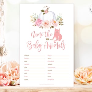 Name the Baby Animals Game, Baby Shower Game, Girl Baby Shower Party Games, Pumpkin, Fall, Autumn, MCP826