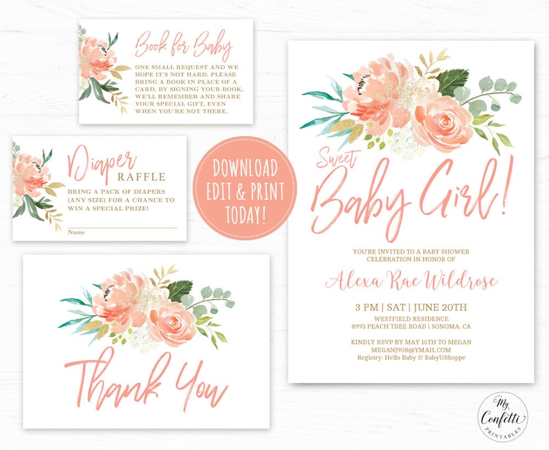 Peach Girl Baby Shower Invitation Girl Template Editable Etsy Peach Girl Baby Shower Invitation Girl Template Editable Etsy