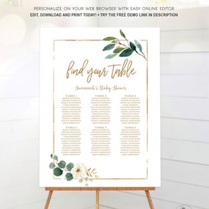 Modern Greenery Baby Shower Seating Chart Sign, Printable Seating Chart Template, Boy or Girl, Neutral, MCP813, MCP831, CJB