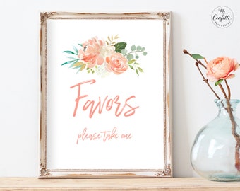 Baby Shower Favors Sign, Printable Baby Shower Favors Sign, Peach Blush Floral, Favors Sign, 8x10, MCP808, MCP809, MCP810, MCP811