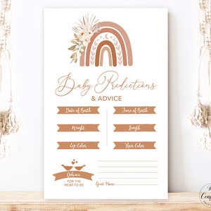 Baby Predictions and Advice Card, Printable Baby Shower Game Card, Gender Neutral Baby Shower Game, Boho Rainbow, MCP90