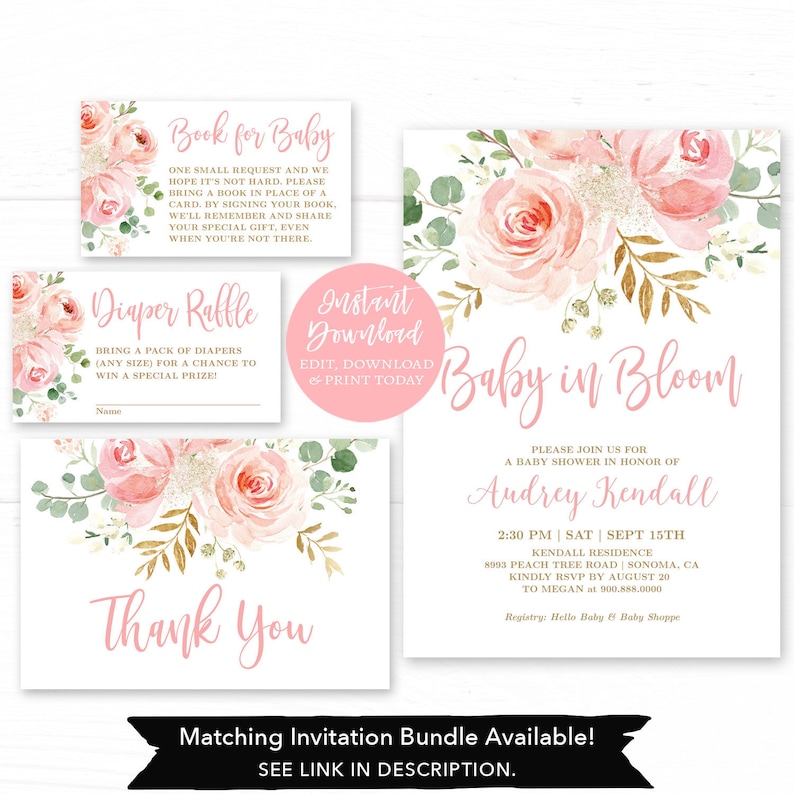 Baby Shower Printable Favor Tags and Sign Template MCP820 Baby in Bloom Sign Favor Label or Tag Set CJB Seed Packet Flower Pot