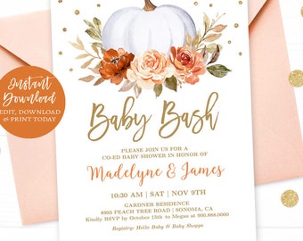 Pumpkin Baby Bash Invitation Bundle Co Ed Baby Shower Etsy 日本
