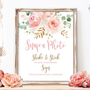 Photo Guest Book Sign, Printable Photo Guest Book Sign, Blush Pink Floral, Baby Shower, Girl, Boho, MCP820, MCP821, MCP822, MCP823, MCP824