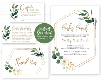 Baby Bash Couples Co-ed Baby Shower Invitation Template, EDITABLE, Printable, Greenery, Coed, Gender Neutral, MCP813, MCP814, CJB