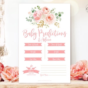 Baby Shower Game, Printable Baby Predictions & Advice Game, Pink Blush Floral, Gold, Girl Baby Shower Party Games, MCP820 image 1