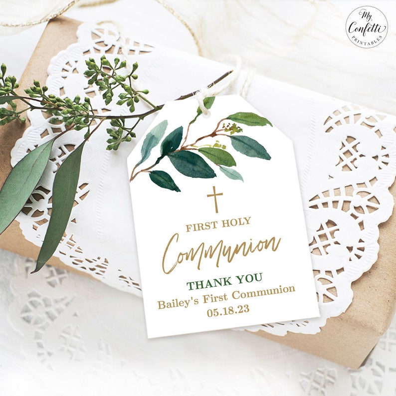 Greenery First Holy Communion Favor Tags Printable Communion | Etsy