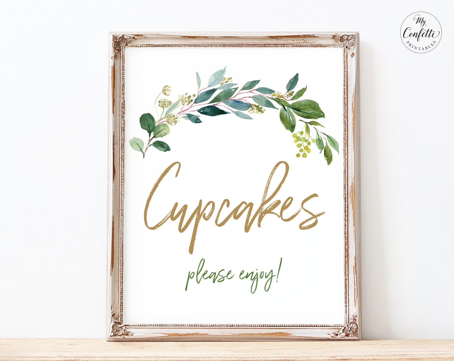 Cupcakes Sign, Printable Baby Shower Cupcakes Sign, Greenery, Neutral ...