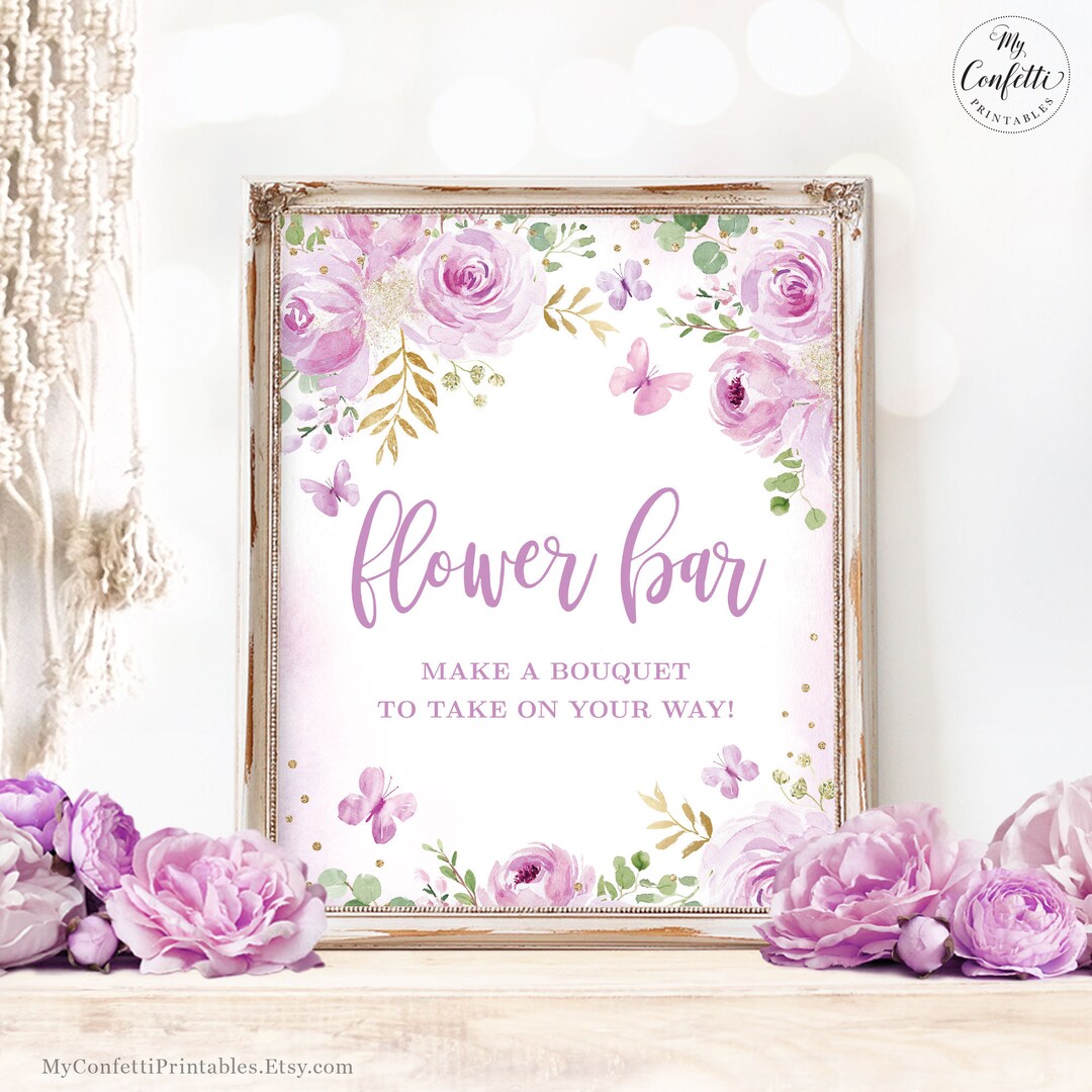 Flower Bar Sign, Printable Flower Bar Sign, Baby Shower, Lavender, Lilac, Butterflies, Floral, Boho, Make a Bouquet, MCP104 - Etsy flower-bar-sign-printable-flower-bar-sign-baby-shower-lavender-lilac-butterflies-floral-boho-make-a-bouquet-mcp104-etsy